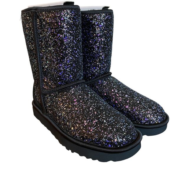 UGG Classic Short Cosmos Boots Size 5 Black With Purple Glitter Sparkle 1105390 - Picture 1 of 7